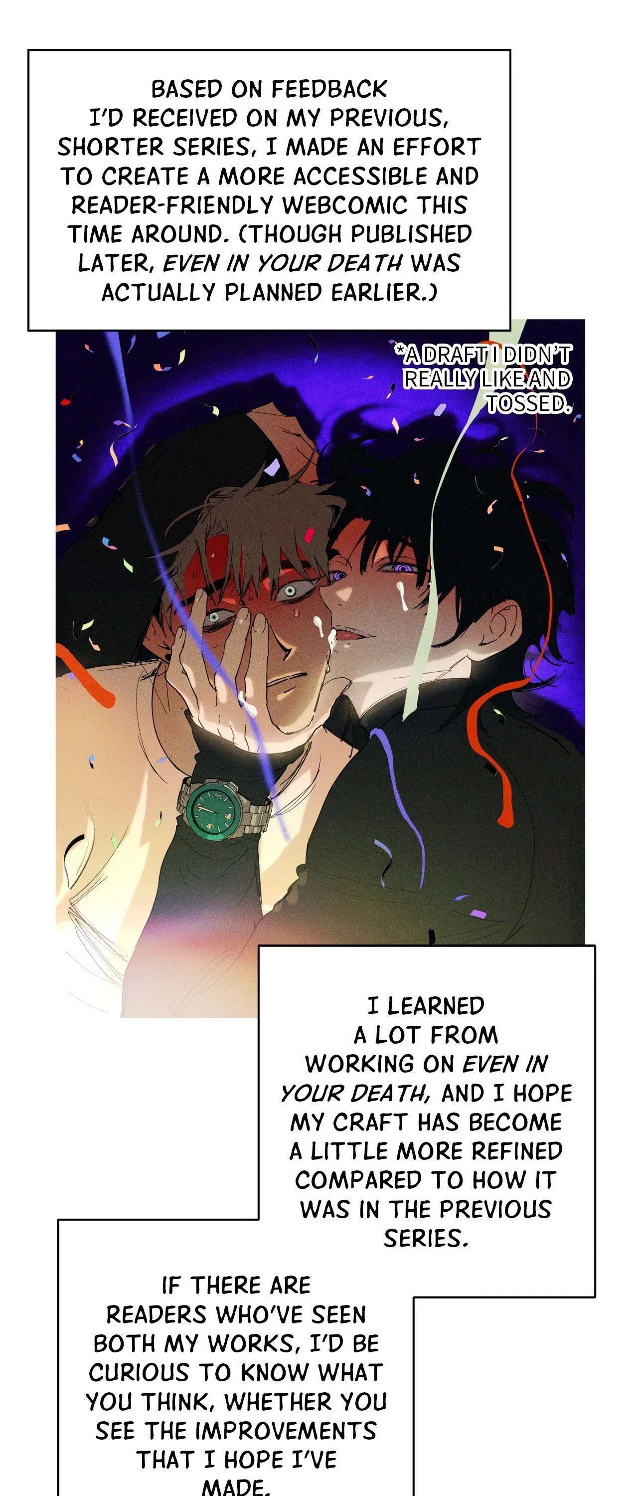 Even In Your Death Extra. : Creator's Note, page 2