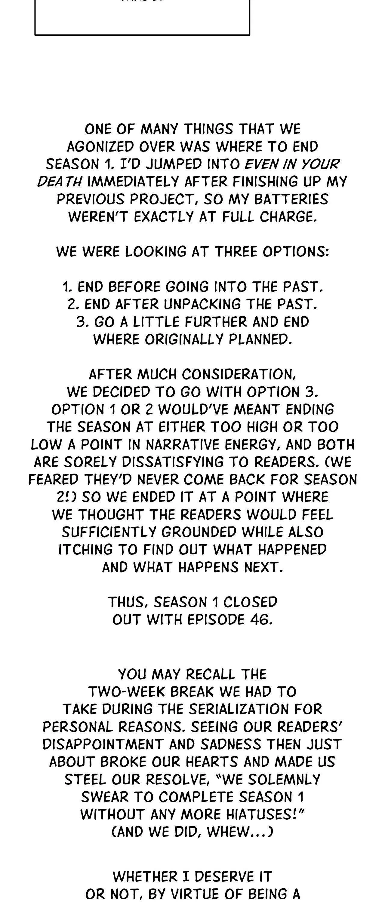 Even In Your Death Extra. : Creator's Note, page 3